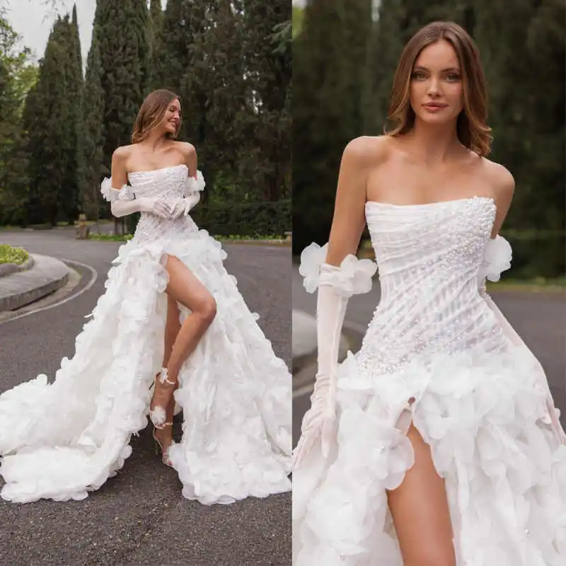 

Элегантное свадебное платье А-силуэта с бисером, пайетками и 3D-кружевом, блестящее, для женщин, больших размеров, на заказ