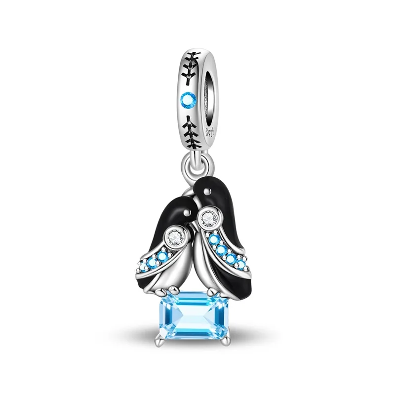 

925 Sterling Silver Snuggle Up With Penguins Charms Pendant Fit 3mm Original Bracelet DIY Women Exquisite Birthday Jewelry Gifts