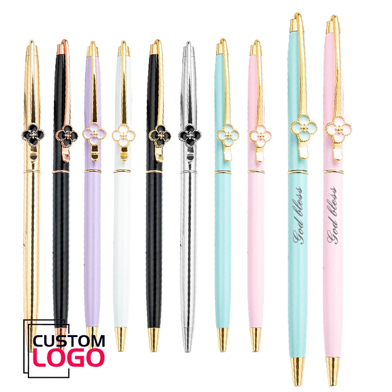 

10Pcs/Lot Custom Logo Pen Four-leaf Clover Ballpoint Pen Personalized Creative Advertising Promotional Gift Stationery Wholesale