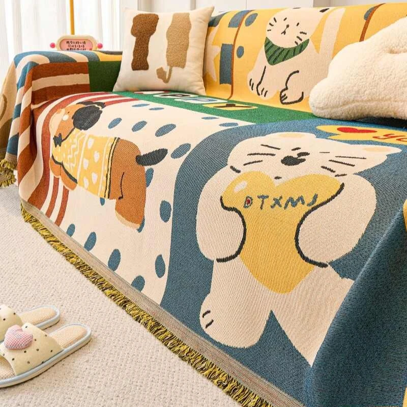 

1 шт., одеяло для дивана из синели, всесезонный чехол для диванного полотенца, пыленепроницаемый защитный чехол для дивана с мультяшным принтом, декор для гостиной