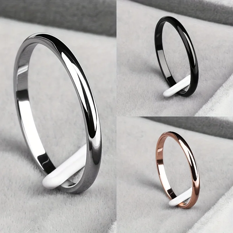 1pc 2mm Thin Classic Fashion Simple Stainless Steel High Polished Rings For Women Men Couple Finger Rings Jewelry Size 5 To 13