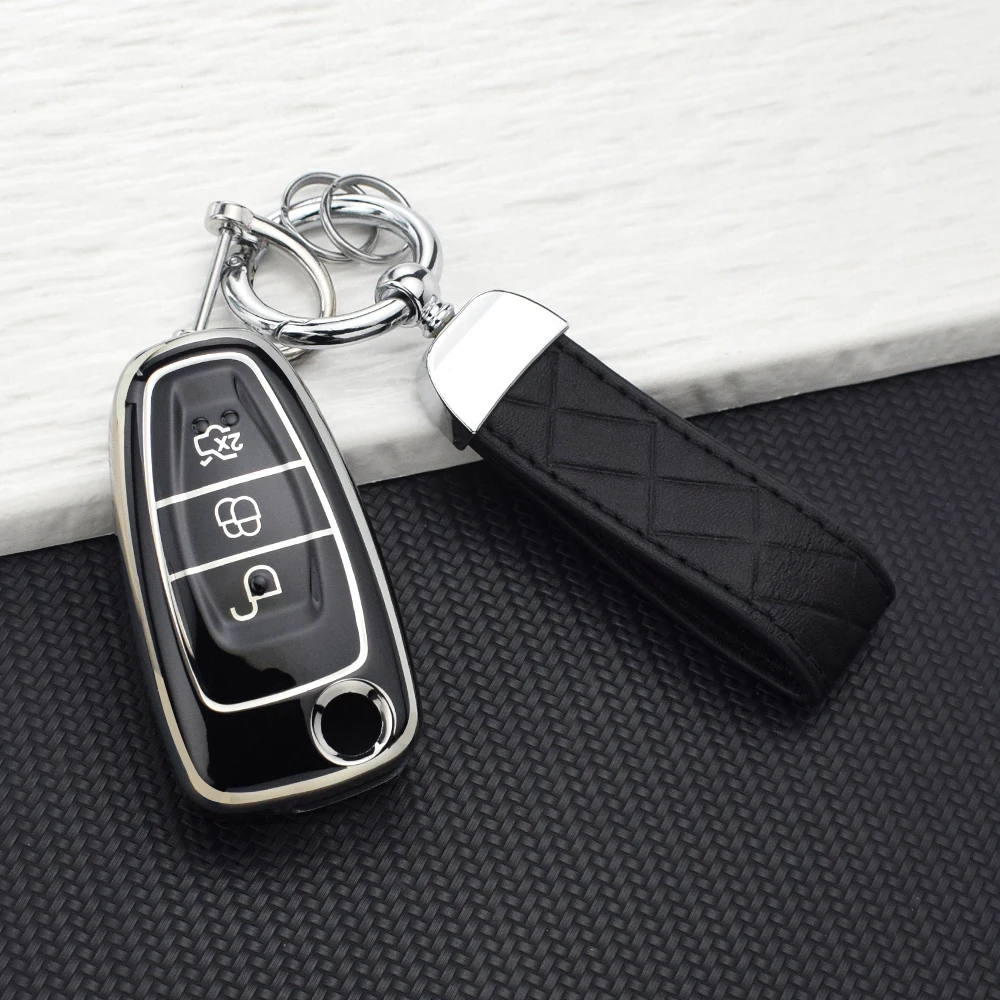 Soft Folding Car Key Case for Ford Focus Ranger Mondeo S-Max C-Max Galaxy Transit Tourneo Custom Auto Key Protector Keychain