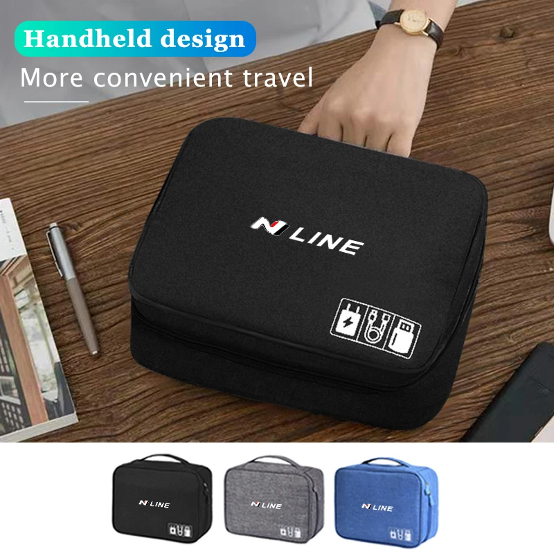 Car Digital Bag Data Cable Handbag Storage Bag Accessories For Hyundai Sonata i30 i20 Tucson Elantra Kona N Line