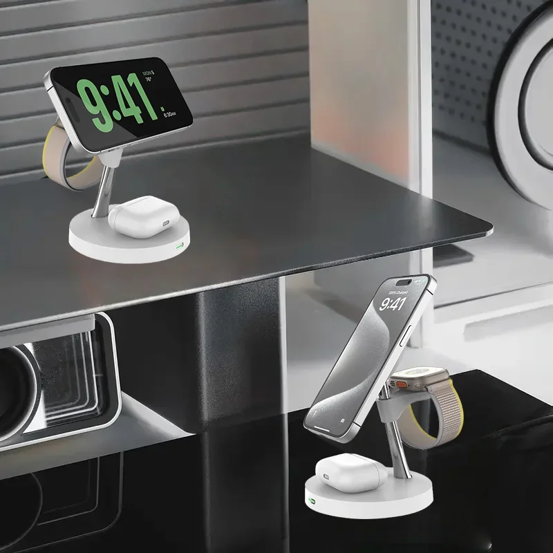 شاحن لاسلكي مغناطيسي 3 في 1 حامل قابل للتعديل لهاتف iPhone 17 16 15 14 Pro Max iWatch 10 9 8 AirPods Pro محطة شحن سريعة #5