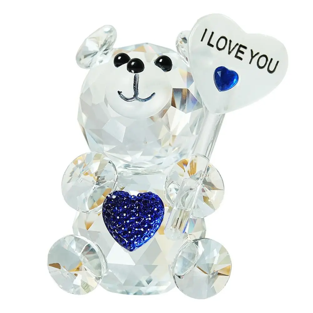 Figura de oso de cristal con texto en inglés "I Love You", oso Artificial creativo en forma de corazón, decoración del hogar, regalo del Día de San Valentín, estatua de osito