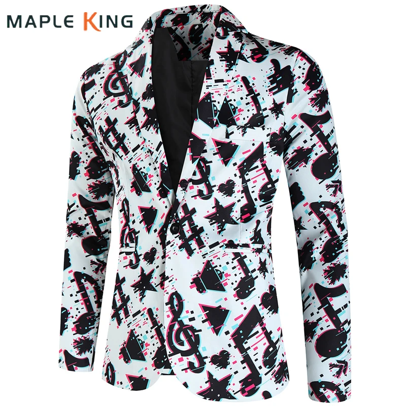

Veste Homme Luxe 2025 для ночного клуба, мужской пиджак Masculino, музыкальный фестиваль, ноты, праздничное платье с принтом, сценическое мужское костюм, куртка