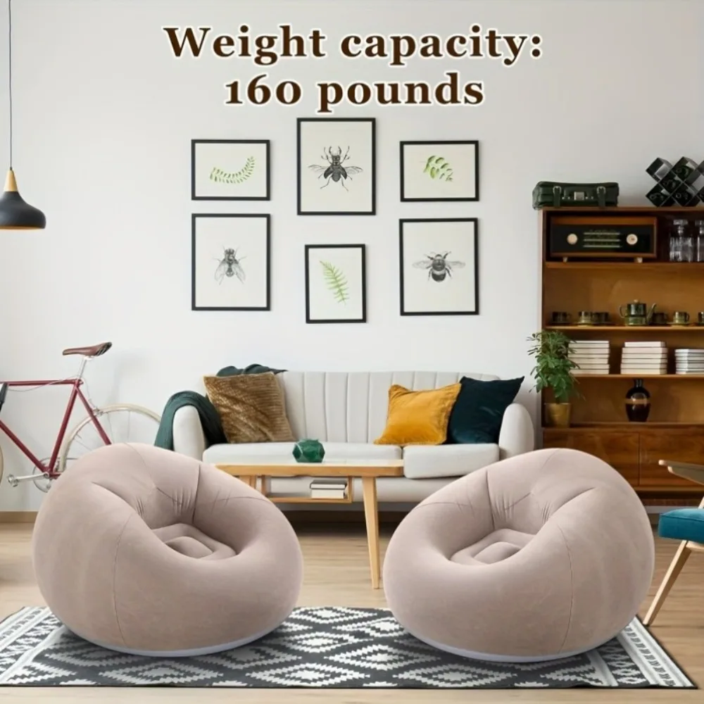 Inflatable Flocked Lazy Sofa, Portable Foldable Inflatable Lounge Chair for Home Office Nap Outdoor Camping Living Room 1PC