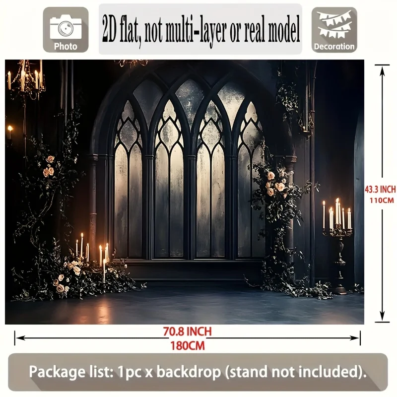 1 piece of Gothic arched window candlelight theme background cloth, made of polyester, suitable for home and wall decoration view 6