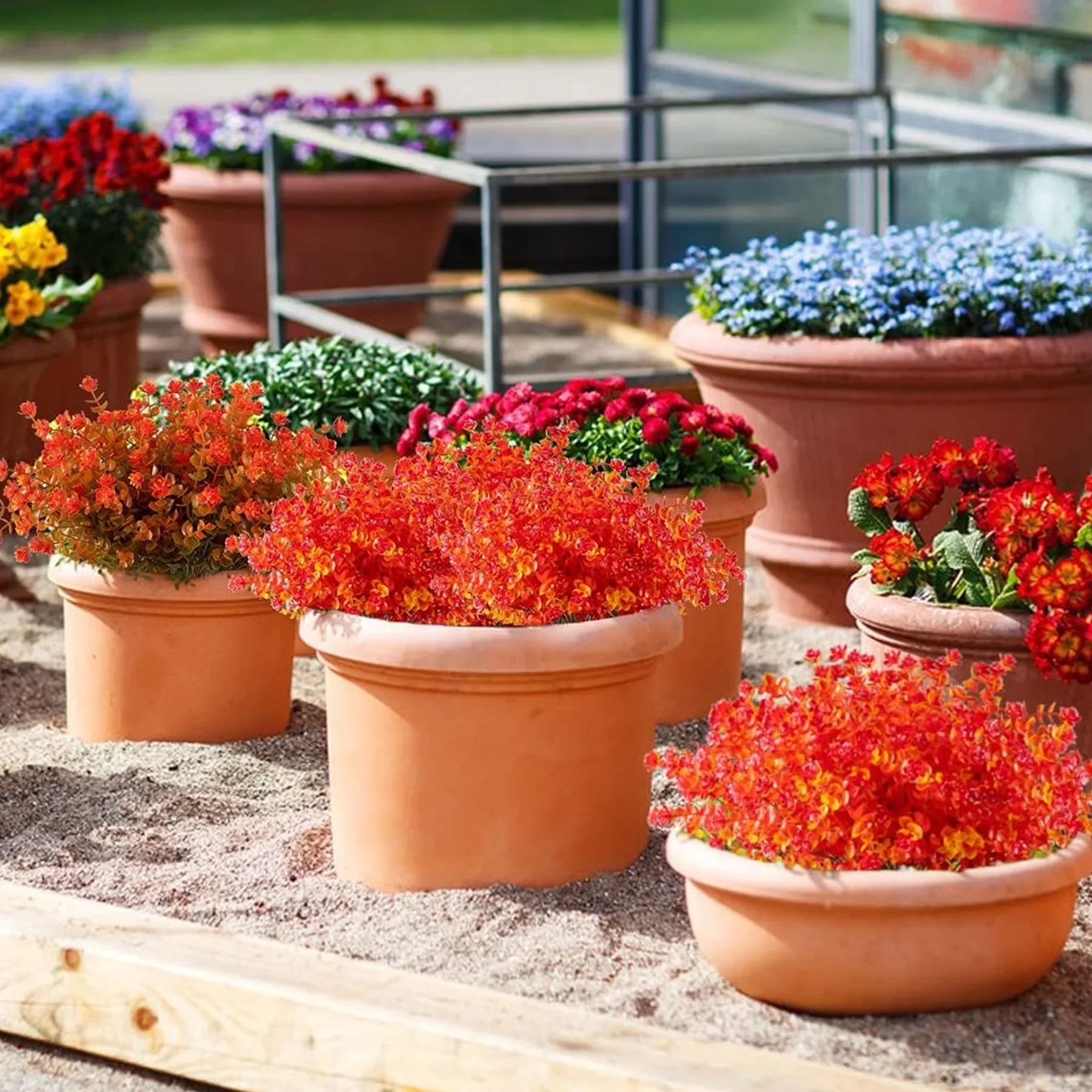 10 قطعة مجموعة 7 شوك زهور الخريف الاصطناعية مقاومة للأشعة فوق البنفسجية الزهور وهمية شجيرات بلاستيكية النباتات لترتيب زهور الخريف معلقة