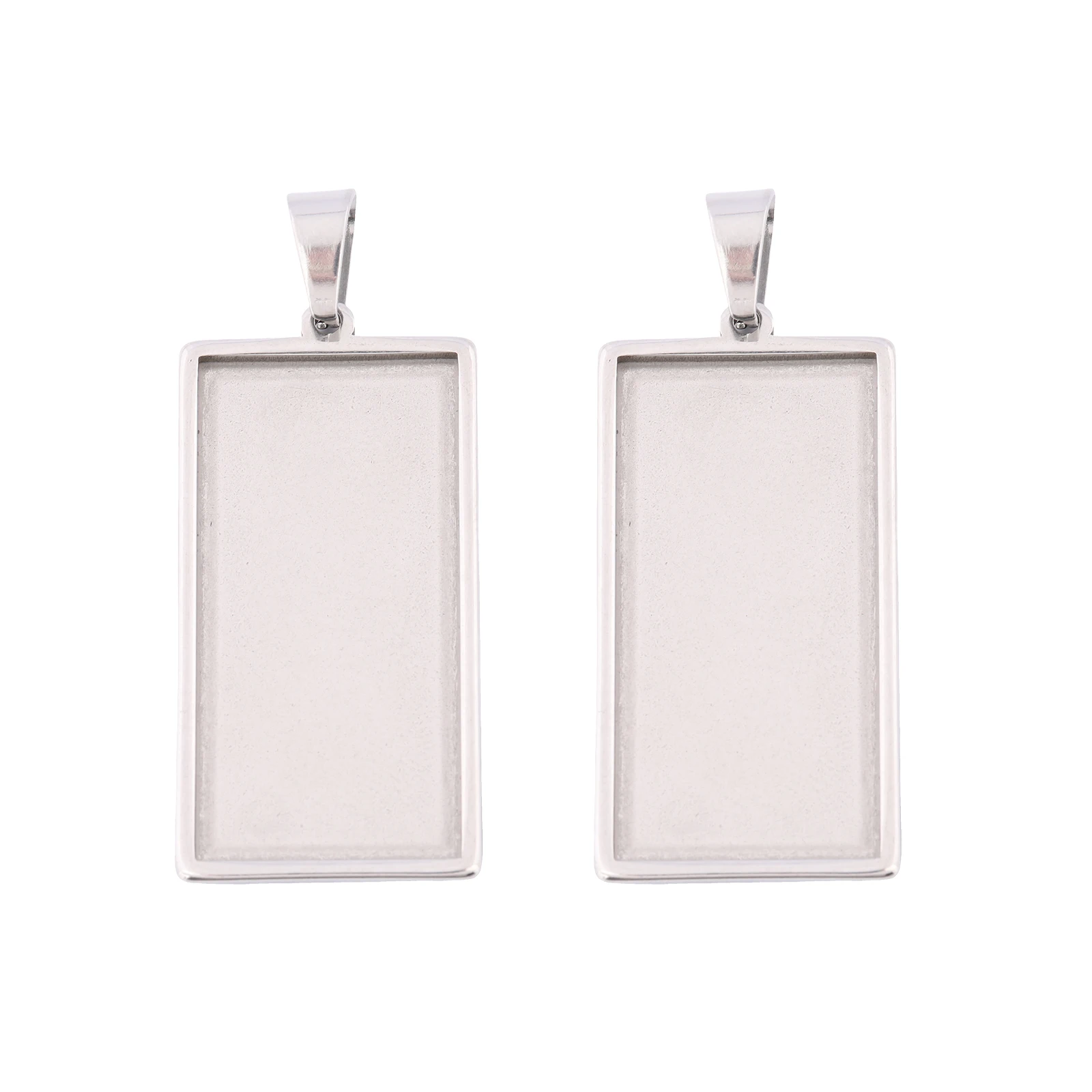 5 Stück Edelstahl-Basisfassungen für 19 x 38 mm rechteckige Cabochons, DIY-Lünetten-Anhänger-Halskettenrohlinge für die Schmuckherstellung