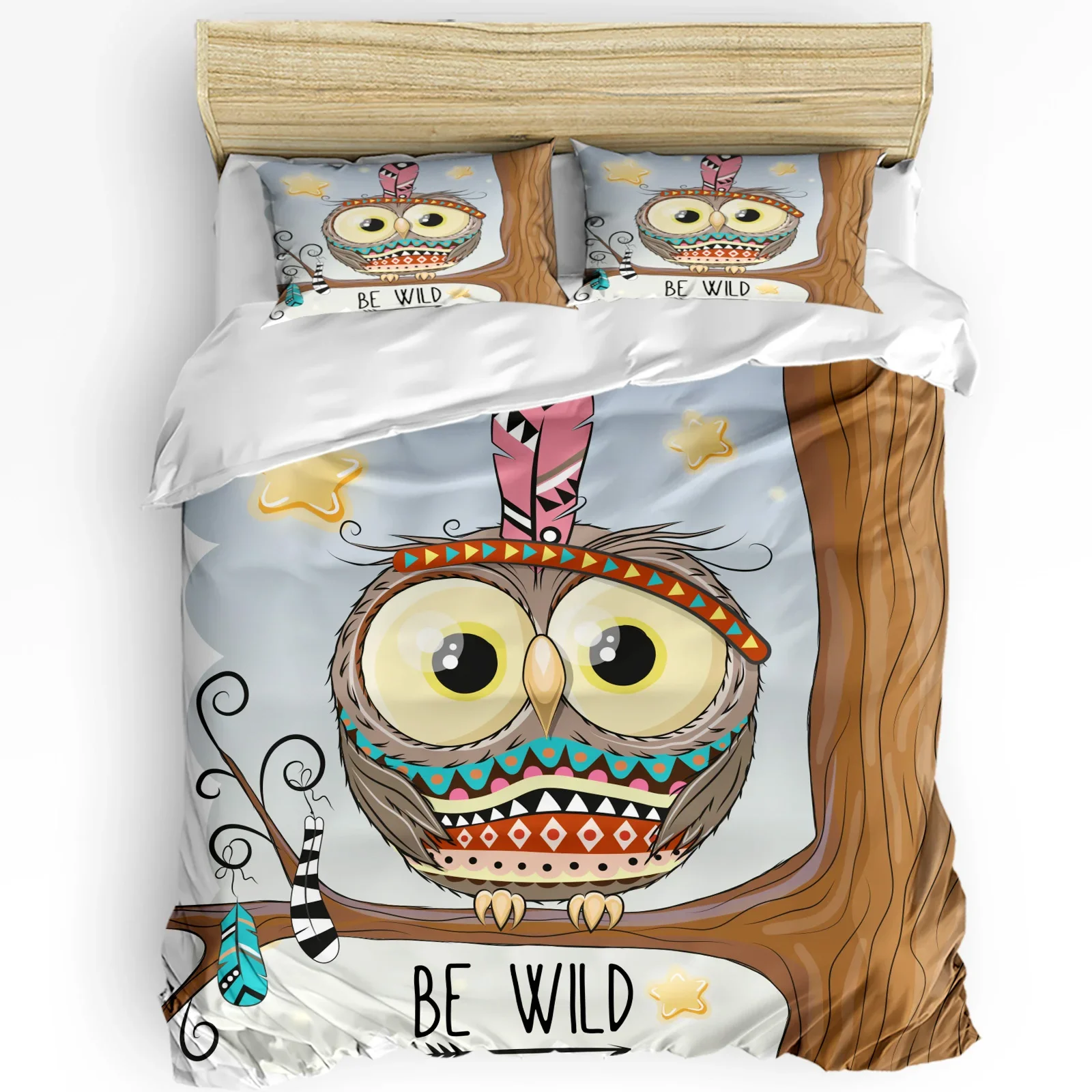 

3pcs Bedding Set Cartoon Owl Home Textile Duvet Cover Pillow Case Boy Kid Teen Girl Bedding Covers Set