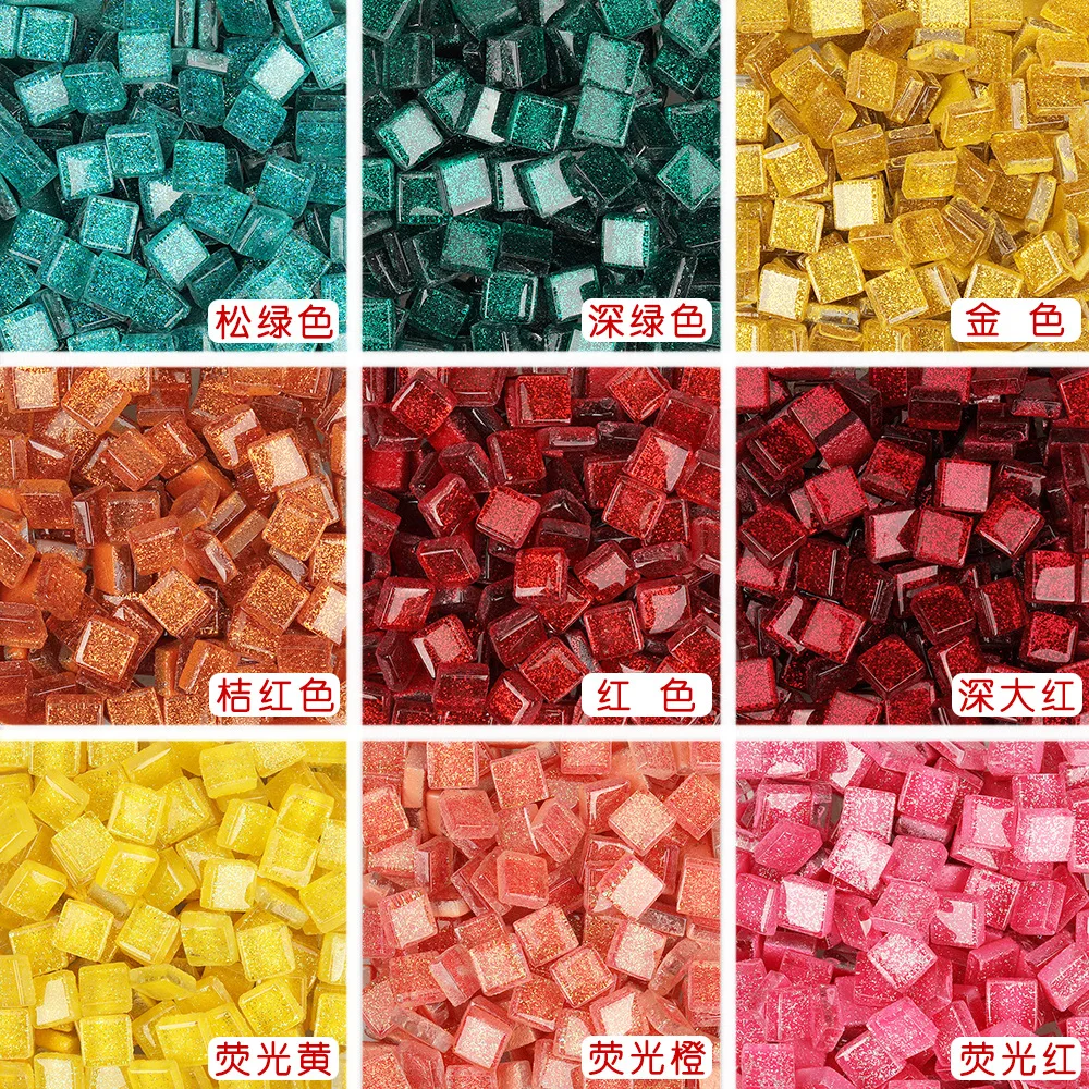 100g Bagged 1cm Flash Powder Brick Glass DIY Mosaic Handmade Material Mini Brick  Mirror Mosaic Tiles  Tiles Ceramic Gems