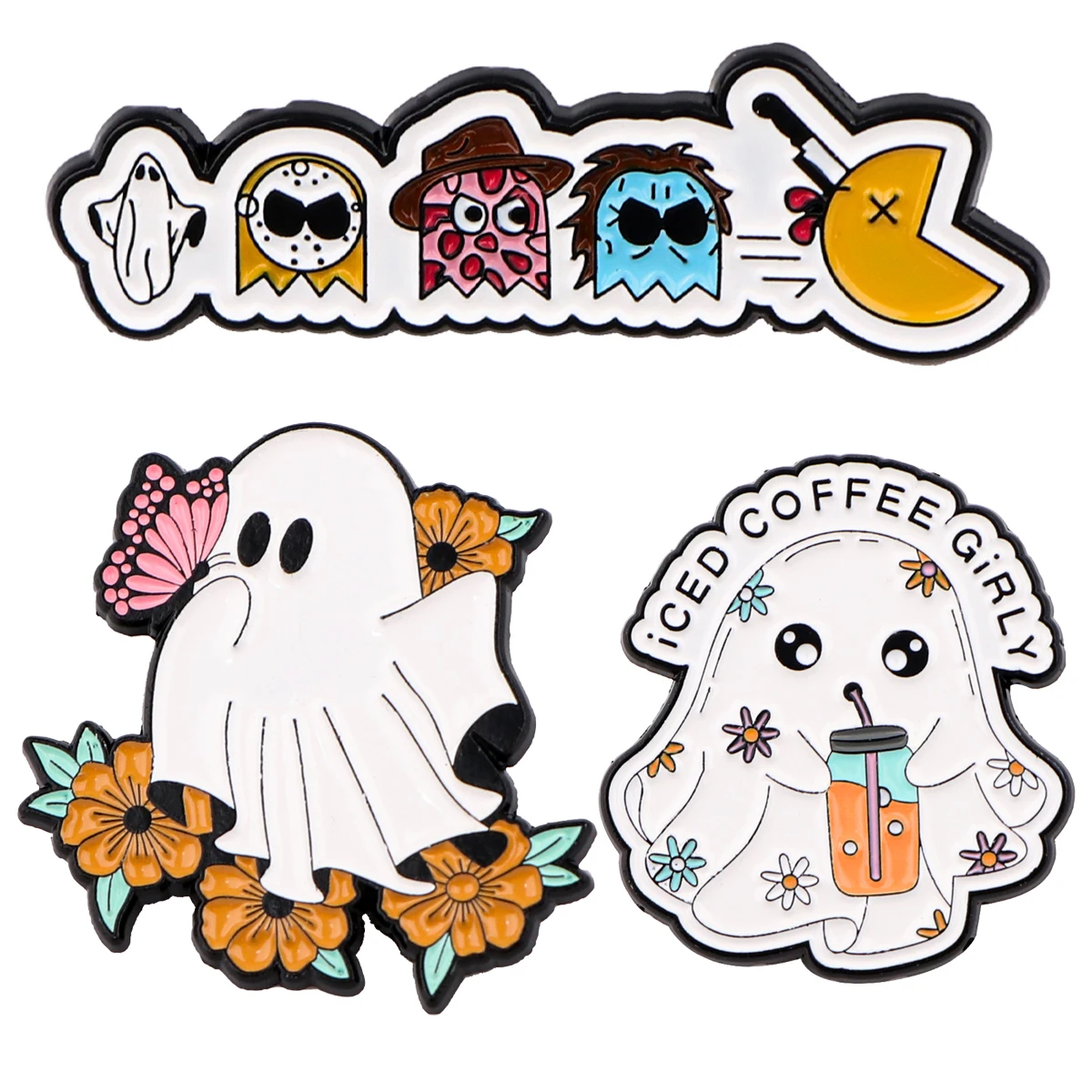 Cute Ghost Enamel Pin Lapel Pins for Backpacks Brooches for Women Halloween Jewelry Clothes Badge Cosplay Accessories Toys Gifts