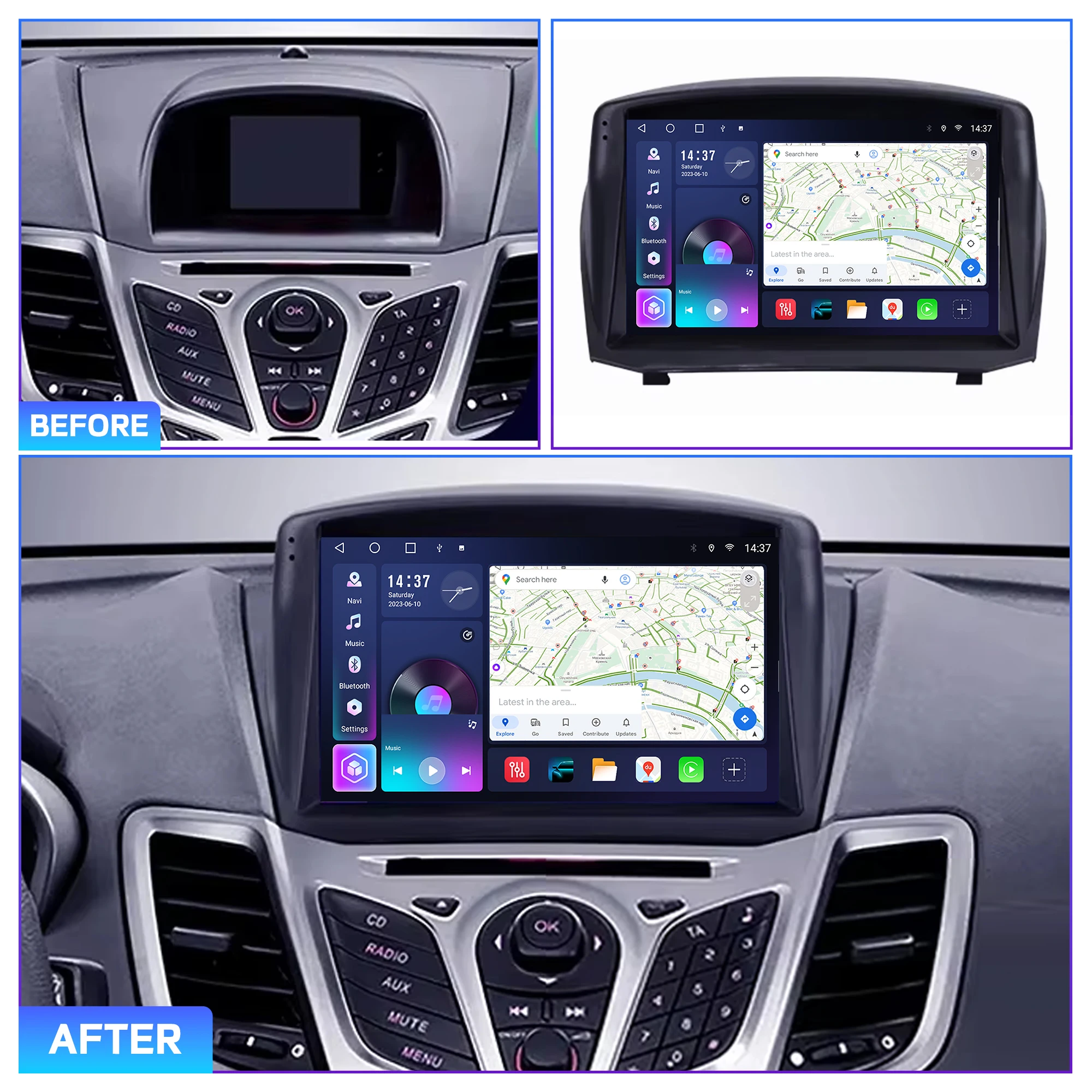 Penhui For Ford Fiesta Mk 6 2008 - 2019 Android Car DVD Player 2Din 9'' Touchscreen DSP Bluetooth Video Radio Multimedia System