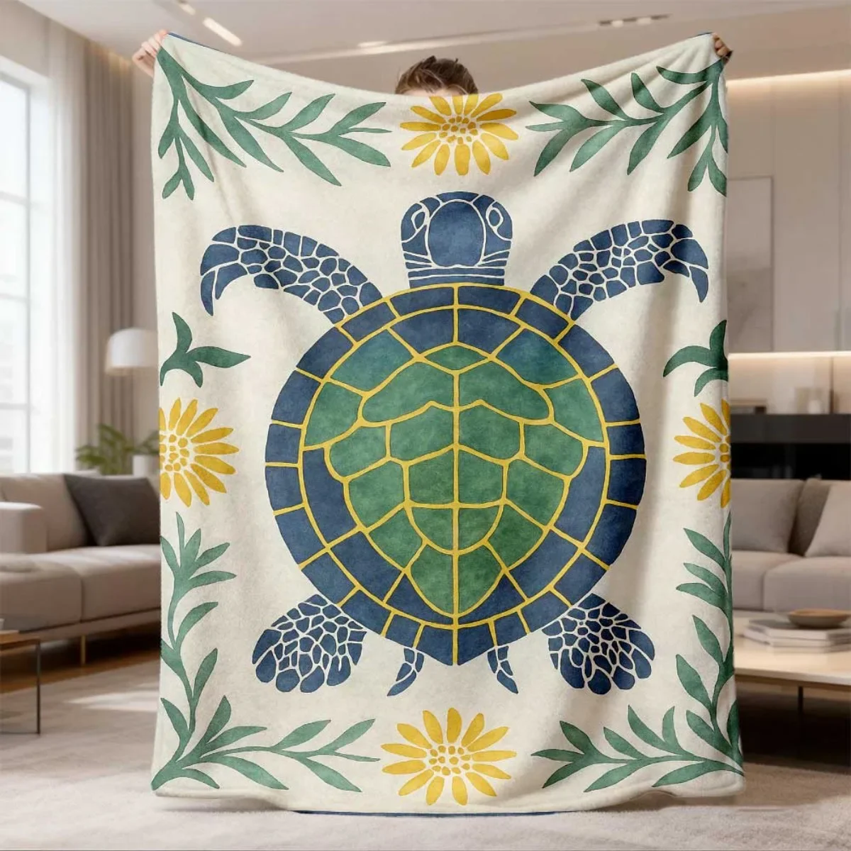 Large Decorative Sea Turtle Throw Blanket Boho Beach Nursery Decor Cozy Living Room Couch Throw