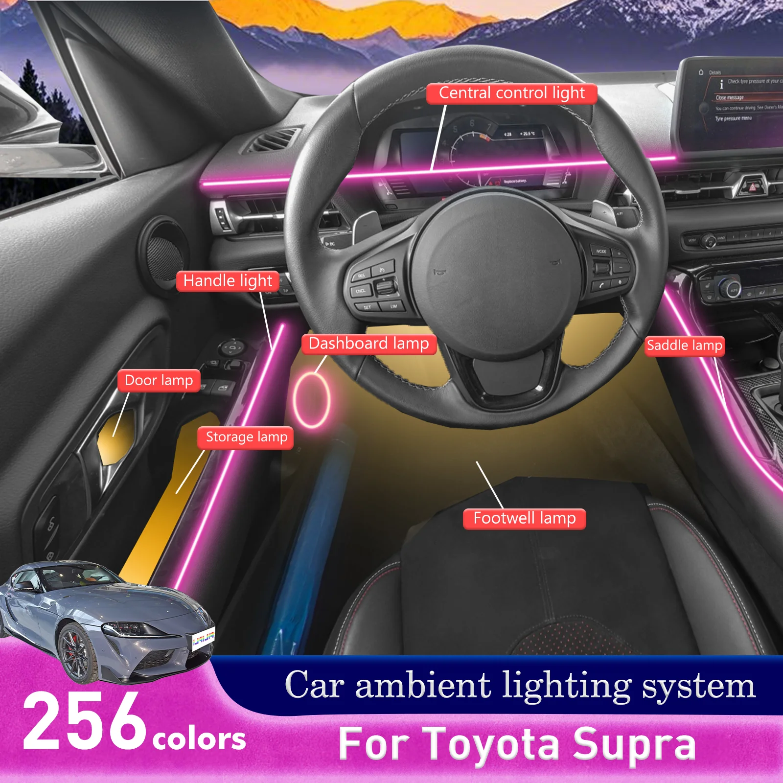 

For Toyota Supra RGB 64 Colors LED Smart Remote Control Car Interior Ambient Light Energy Saving Efficient Lamp Set
