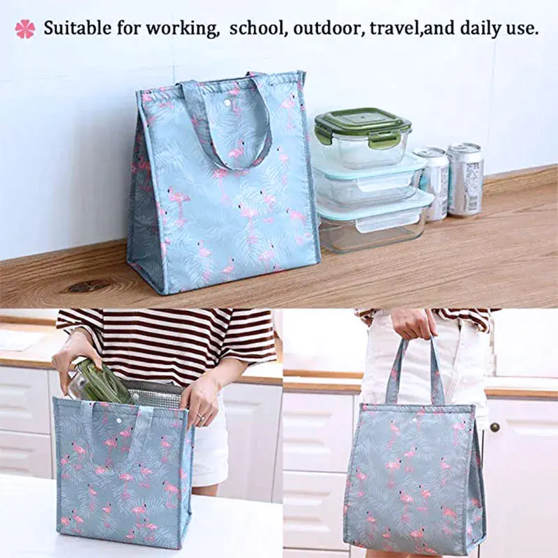 Walfos 1Pcs Portability Lunch Bags For Women Kids Picnic Beach School Flamingo Portable Lunch Bag Tote Handbag Kitchen Gadgets