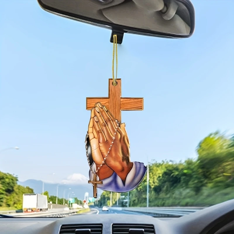waterproof materialAcrylic Pendant Prayer Cross Creative Pendant for Rearview Mirror Pendant Car Interior Decoration