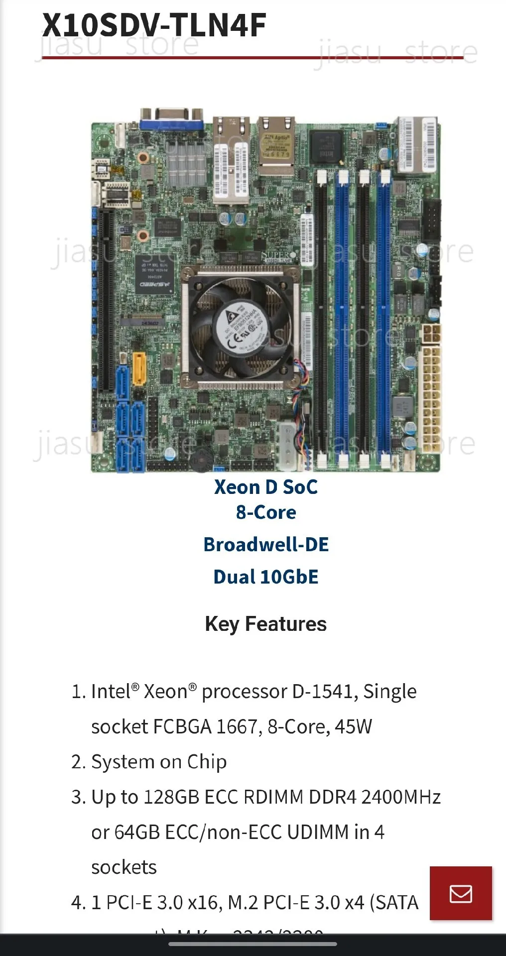 Mini ITX Server Motherboard X10SDV-TLN4F, Onboard 8 Core CPU NAS Mainboard with Dual Network Ports