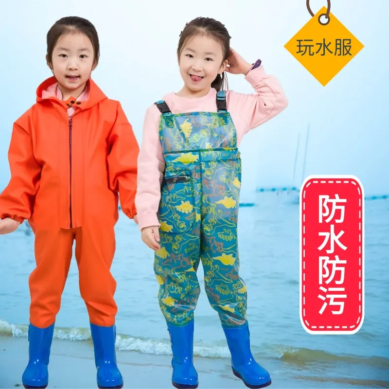 Children's Full Body Water Wading Pants Protective Clothing Waterproof Rain Pants Kindergarten Play Sand Fishing Uniforms