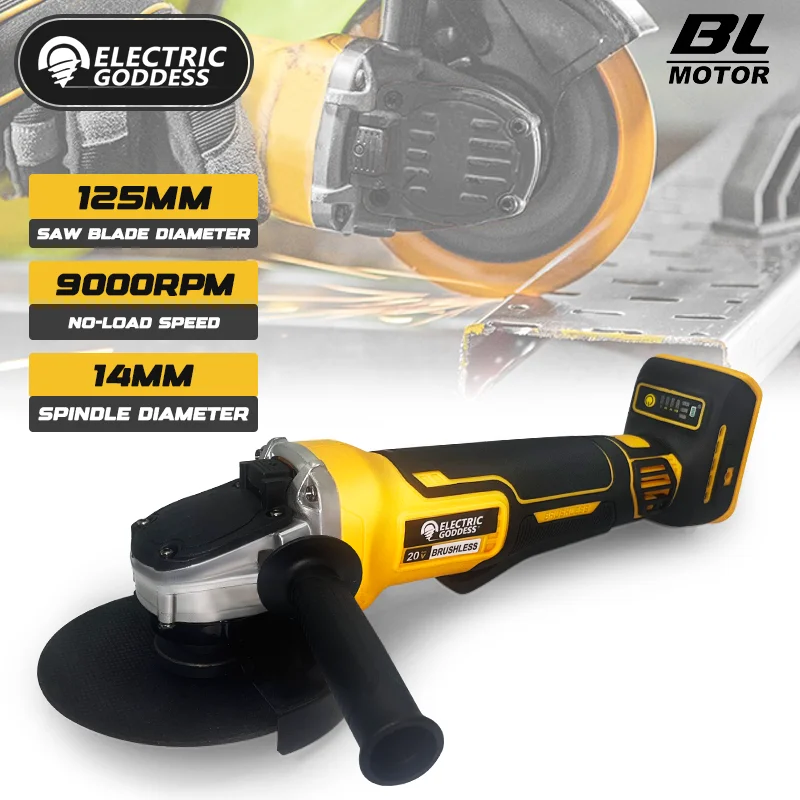 Brushless Angle Grinder Battery Powered - 125mmブラシレスアングルグラインダー研磨機、4段階ギア、コードレス金属・木材・タイル用電動工具、マキタ18V-21Vバッテリーピン対応