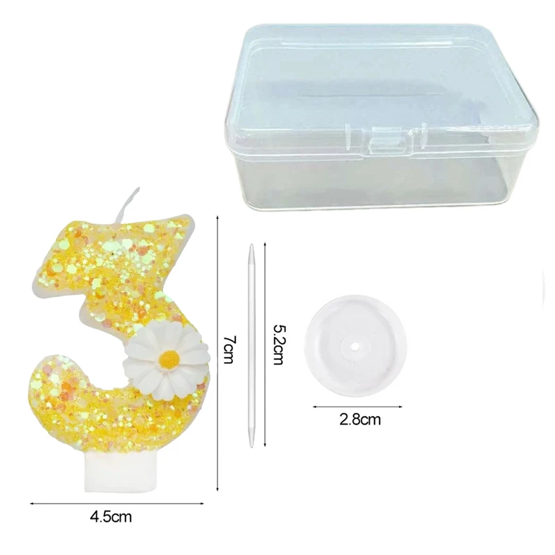 Mixed Color Bright Yellow Gold Flower Number Digital Birthday Candle, Cake Decoration for Birthday Parties Anniversaries Wedding