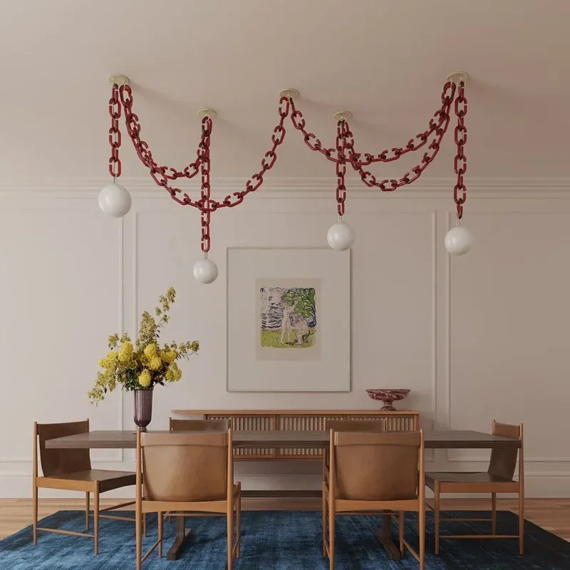 Modern Chain Chandelier Nordic Glass Hanging Light For Dining Room Living Room Bar Coffee Shop Suspended Home Decor