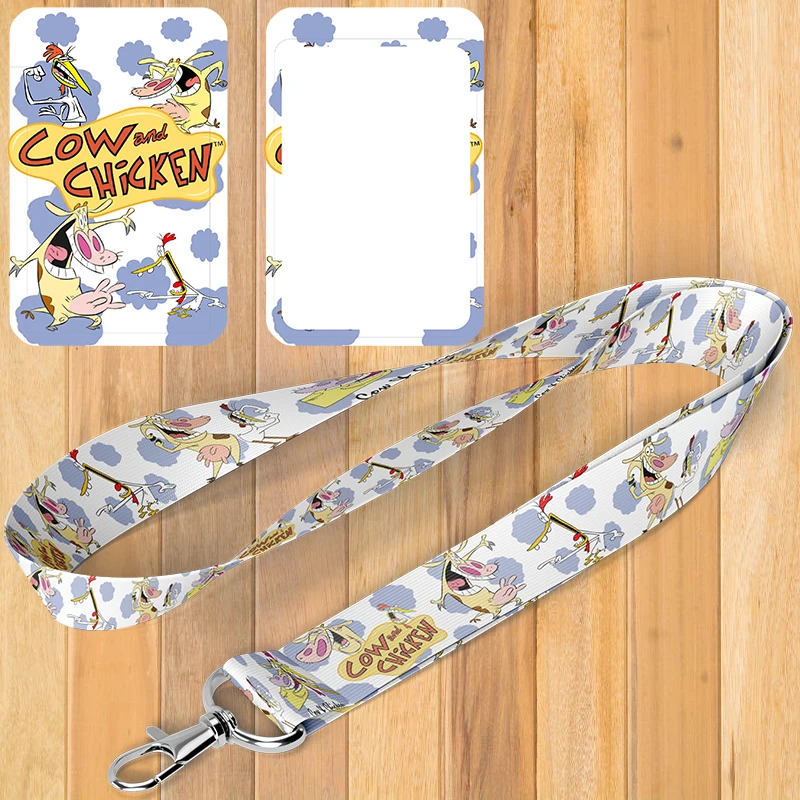 

A0126 Cartoon Funny Cow And Chicken Lanyard Id Badge Holder Keychain ID Card Pass Gym Mobile Badge Holder Key Holder Key Rings