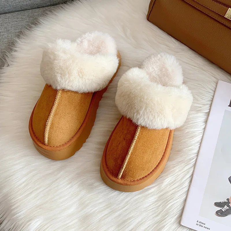 Comwarm Women's Cotton Slippers Winter 2024 New Indoor Plush Slides Ladies Fur House Flat Shoes Warm Fuzzy Fluffy Women Slippers