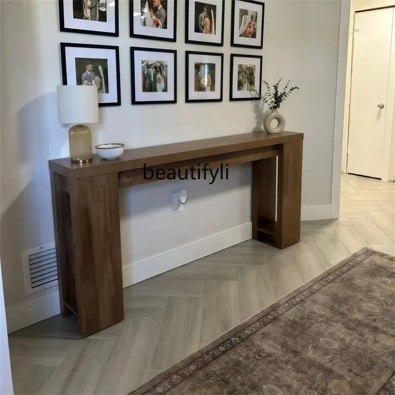 b73 Vintage Style Solid Wood Entryway Table Home Long Table Wall-Mounted Entryway  Natural Wood Sofa Side Table