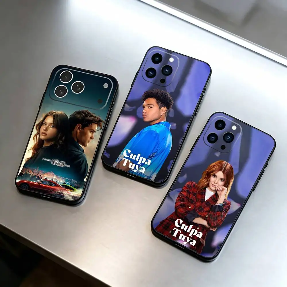 Funda para Teléfono C-Culpa Tuya MIA-A 20-60 para iPhone 17, 16, 15, 14, 13, 12, 11 Plus, Pro Max, Otros, Cubierta Negra Suave