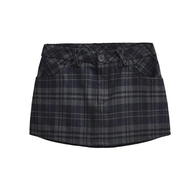 HKSH 2026 Frühling Herbst Neue Frauen Kurzen Rock Plaid Taschen Slim Fit A-Line Amerikanischen Retro Vielseitig Sexy Ins Y2K Röcke HK18160