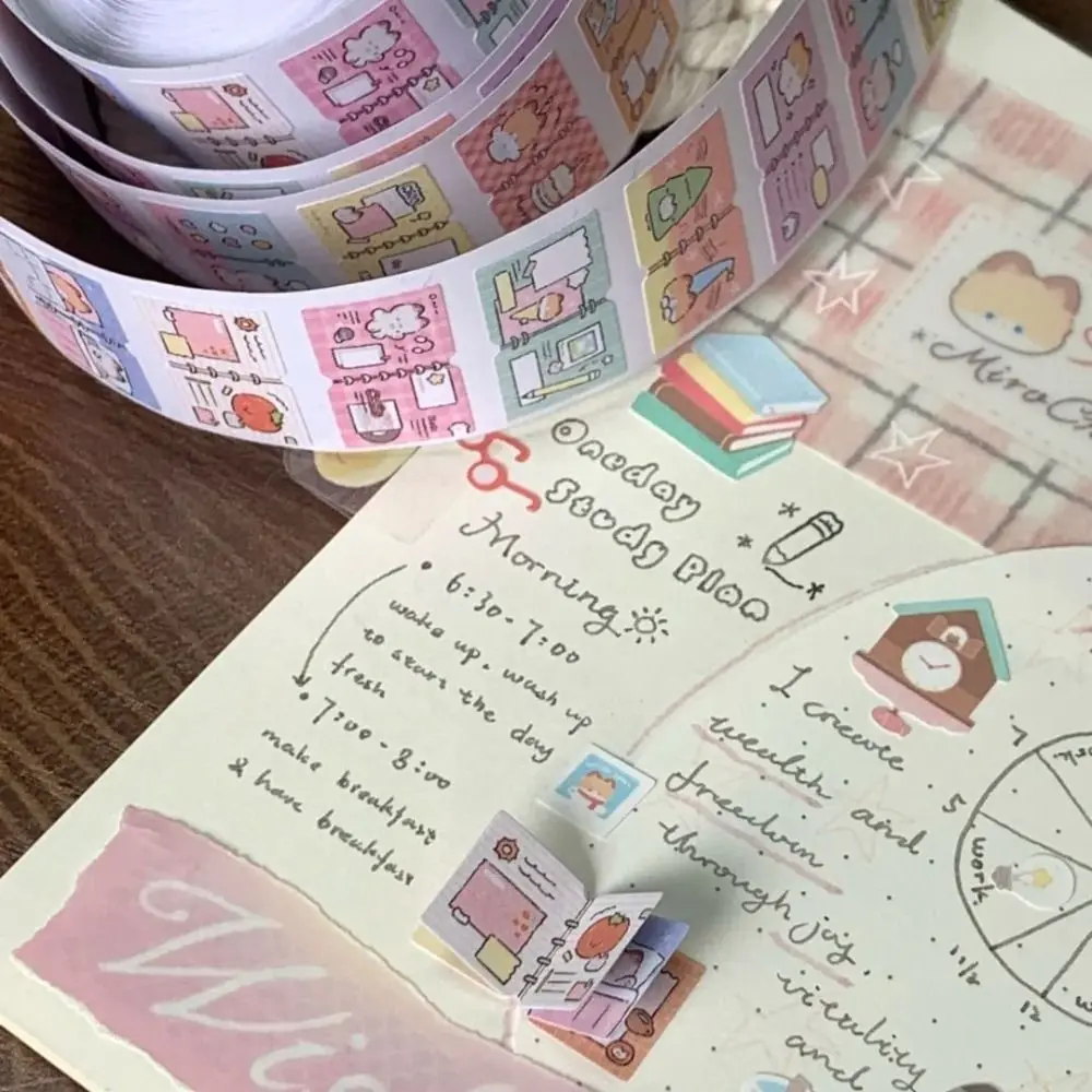 200Pcs/Roll Cute Kitten Label Sticker DIY Scrapbooks Cartoon Classification Tags Gift Removable Cyclic Stickers Student Supplies