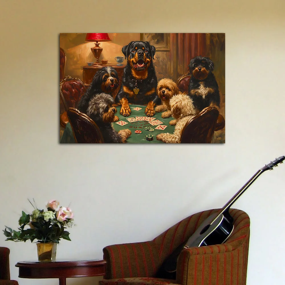 Dogs Playing Poker Canvas Painting Wall Art Posters and Prints Home Decor Items Illustration Mural