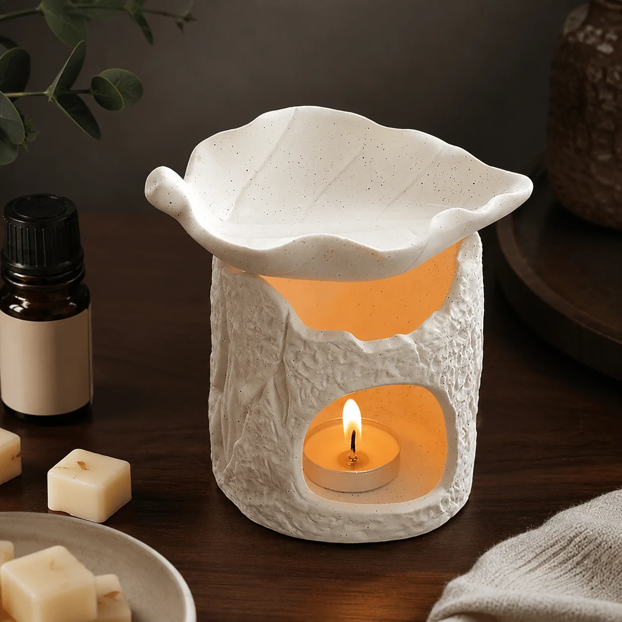 Ceramic Oil Burner Wax Melt Warmer Leaf Shape Aroma Lamp Handmade Rustic Essential Oil Diffuser Candle Holder Home Decor Gift