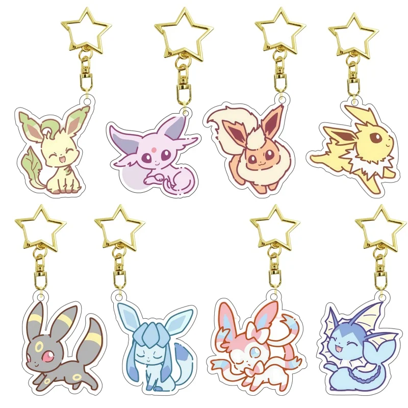 Anime Vaporeon Jolteon Espeon Umbreon Leafeon Glaceon Selbstgemachter Acryl-Schlüsselanhänger Taschenanhänger Exquisites Geschenk für Freunde
