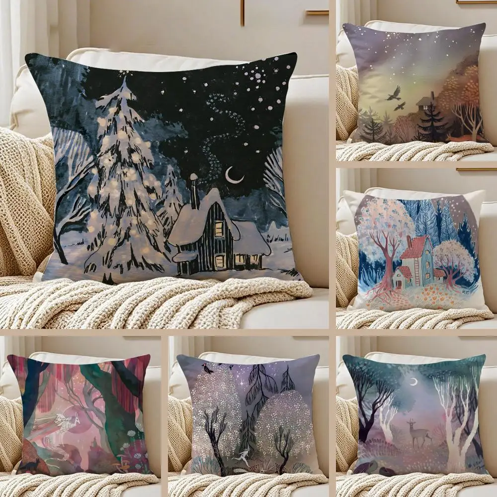 U--Ulla Thynell Pillow Illustration Art Cushion Cushion Cover Pillowcase Anti-dustmite Invisible Zipper Short Plush Sofa Cushion