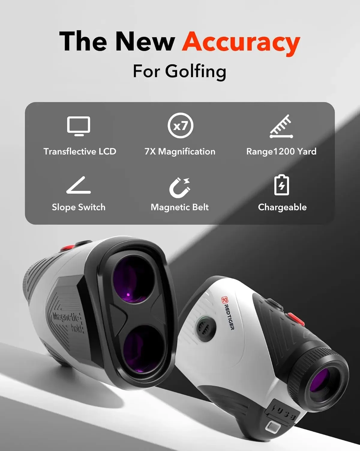 Golf Rangefinder with Slope, 1200 Yards Laser Range Finder Golfing, 7X Magnification, Flag Pole Locking Vibration, Rech