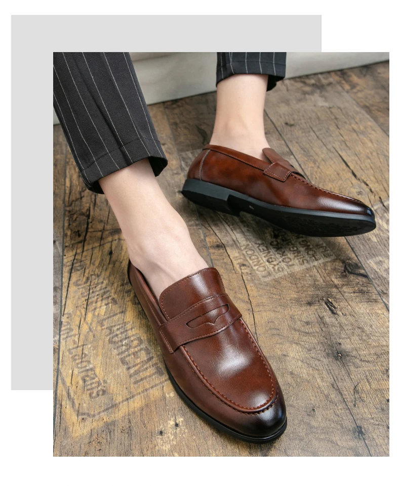 Zapatos de cuero informales de negocios para hombre, mocasines de cuero formales y sociales, cómodos zapatos de vestir para hombre