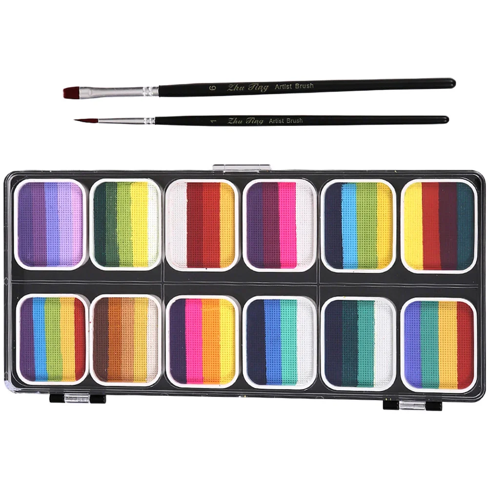 Juego de pintura de tiras de arcoíris lavables con degradado de 12 colores, Kit de pinturas faciales para niños, paleta de maquillaje para Halloween, cuerpo de bolígrafo