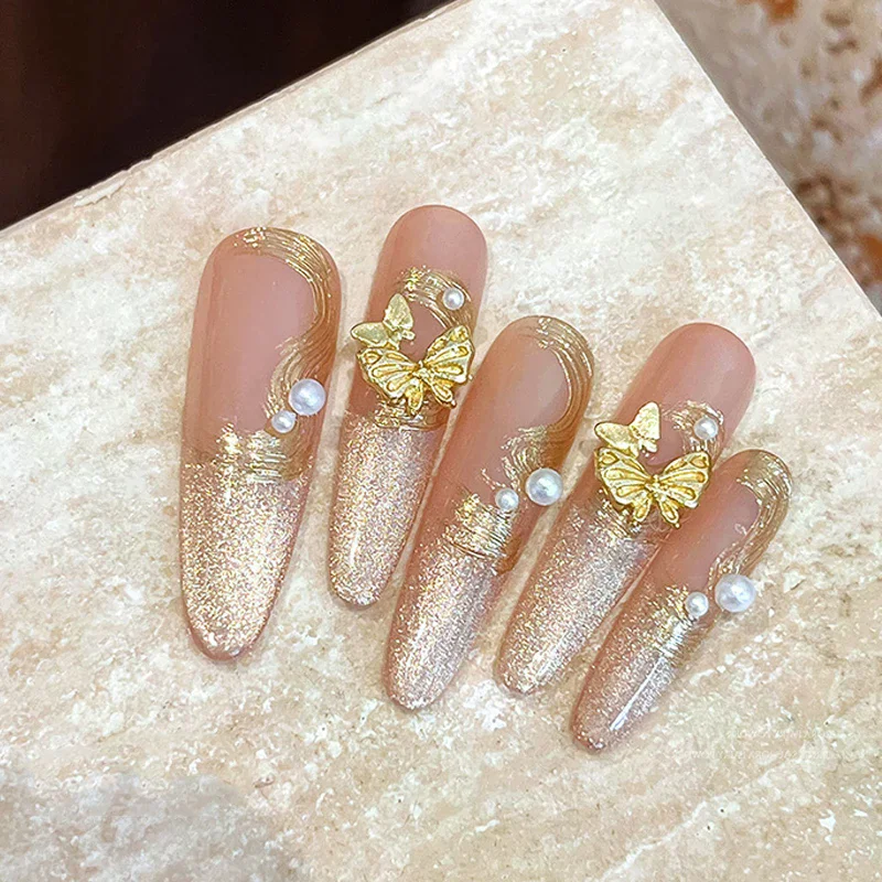 10 قطعة فراشة مزدوجة سبيكة مسمار الفن سحر الذهب/الفضة/الأبيض الأظافر زينة مجوهرات فاخرة ثلاثية الأبعاد مسمار الملحقات شقة الظهر #4