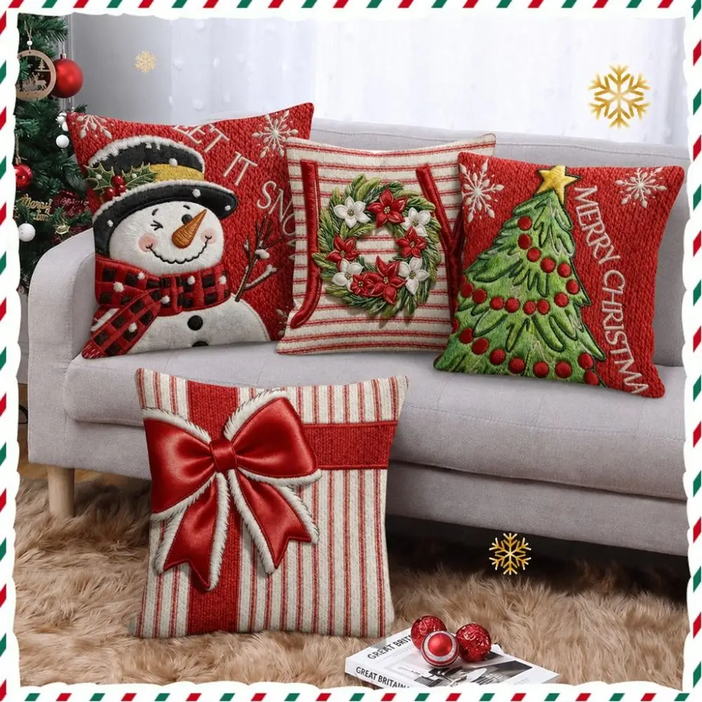 45x45 cm Christmas Pillow Covers Machine Washable Flat Printing Throw Cushion Case Red Color Wrinkle-Resistant