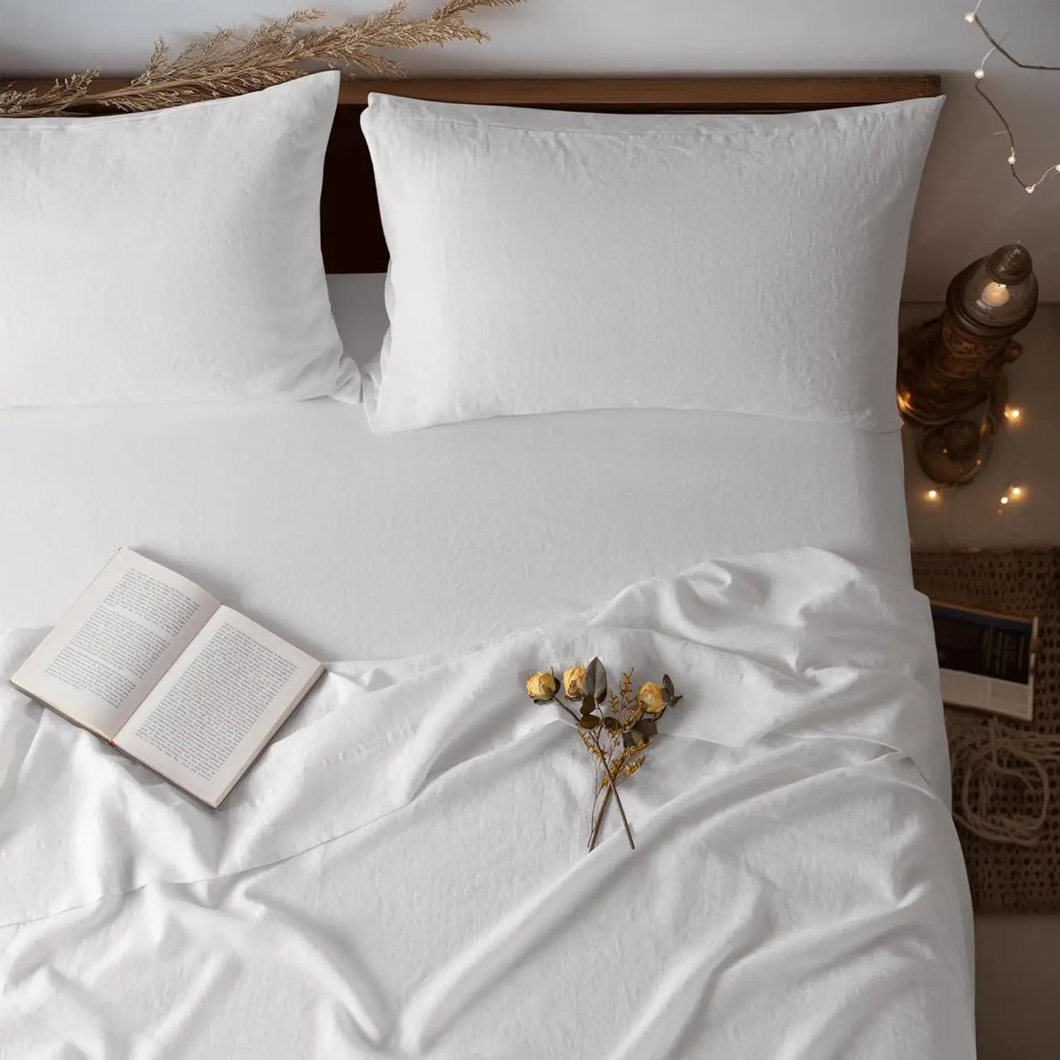 

Комплект постельного белья из 100% натурального льна, с глубокими карманами до 16 дюймов, из натурального льняного волокна, мягкий и дышащий, для всех сезонов, размер Queen, белый цвет.