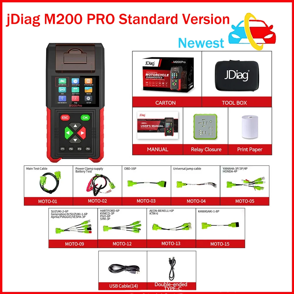 JDiag M200 Pro Diagnostic Tool Standard Version with Honda ECU Remap Motorcycle Scanner Battery Tester ABS System Test Fault Cod