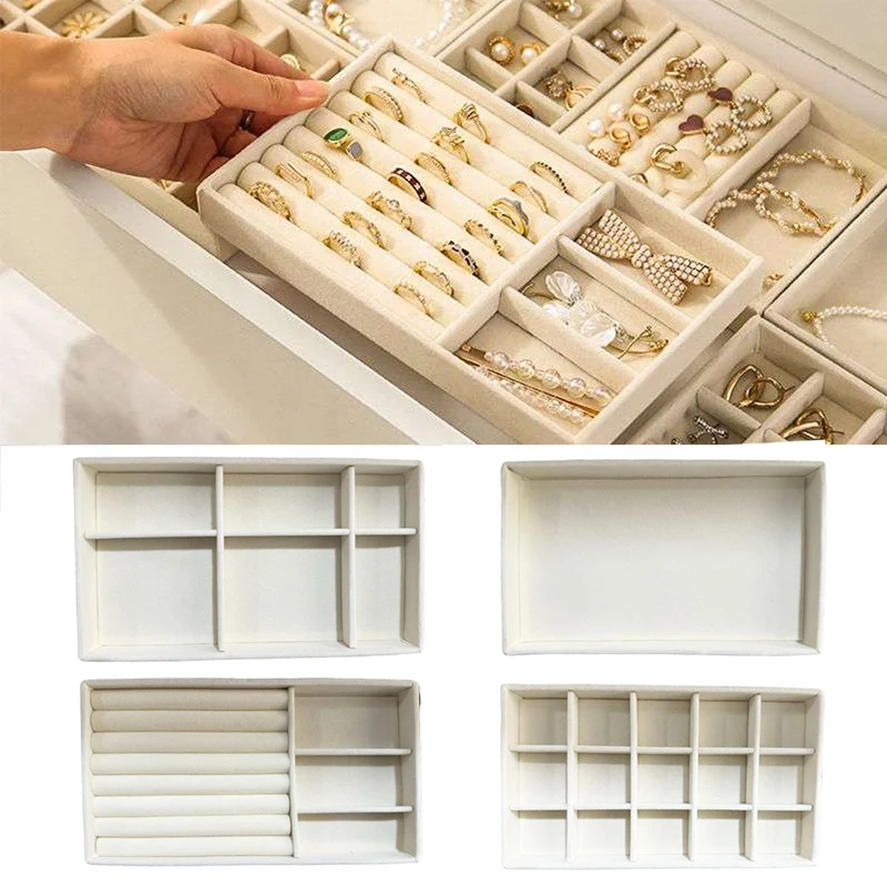 

1pc Multiple Styles Velvet Jewelry Dispaly Tray Necklace Bracelet Earrings Ring Brooches Storage Box Drawer Jewellery Organizers