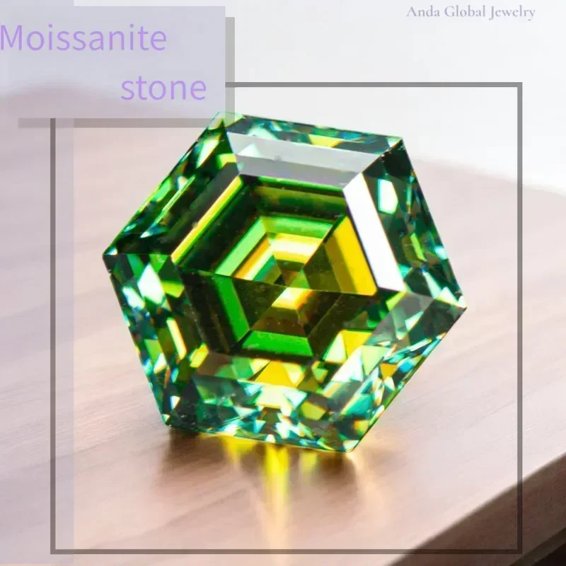 

M-TOP With GRA Certificate Moissanite Stone Hexagon Cut Natural Yellow Green Color DIY Advanced Charms Jewelry Earrings Makings