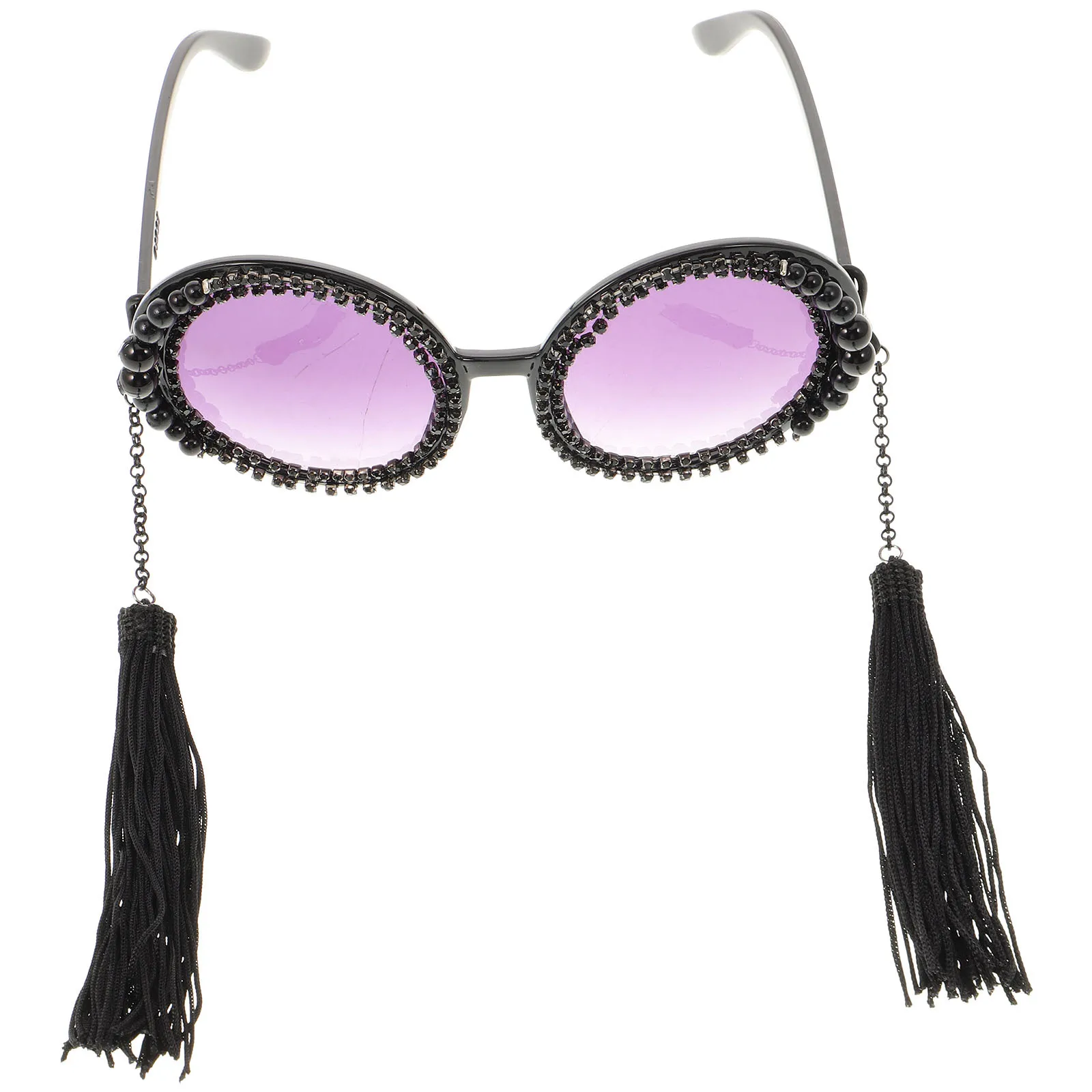 

Vintage Round Black Tassel Sunglasses Retro Stylish Durable Eyewear Party Performance Photo Prop Black Sunglasses
