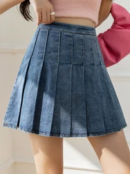 Vintage Pleated Denim Mini Skirts Women Summer Sexy Skirts Jeans Female Casual Side Zipper Fly Slim A-line Mini Skirts Girl 2023