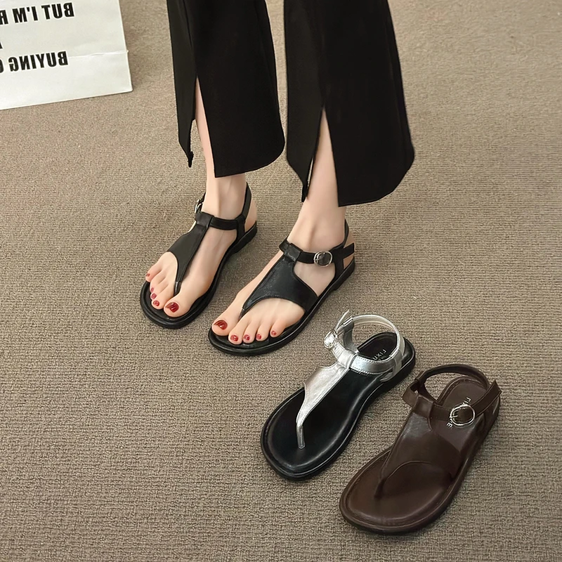 

2024 Summer Rome Women Sandals Fashion Elegant Clip Toe Narrow Band Shoes Outdoor Female Casual Gladiator Flats Ladies Sandalias