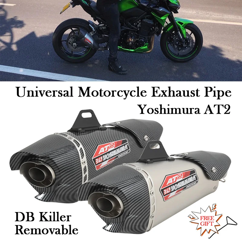 

390MM Universal Motorcycle Yoshimura AT2 Exhaust Pipe Modify Escape Moto Muffler 51MM DB Killer For Z900 MT09 Ninja 400 CB500 R3